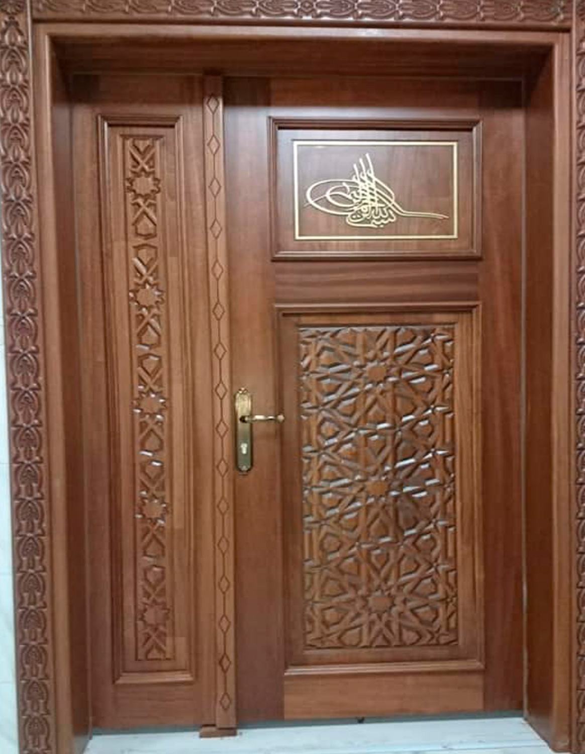 Modern Single Wood Carved Mosque Door